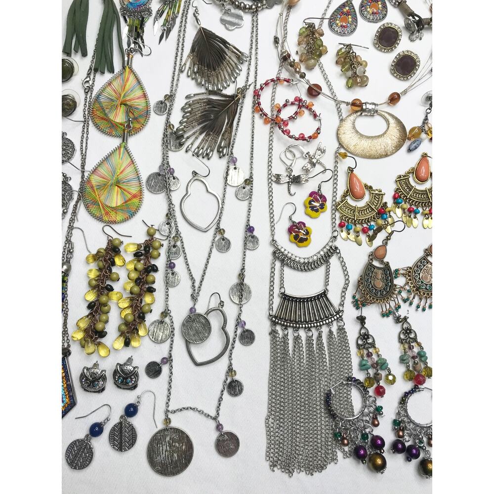 1.36lb Boho Festival Bronze Estate Mix Jewelry Necklace Earring Lot Bundle VTG - Picture 8 of 16